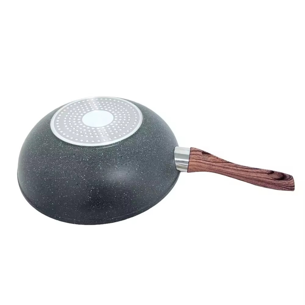 سنگ طبی آشپزخانه با روکش نچسب ماهیتابه آلومینیومی با دسته چوبی ست ظروف آشپزی